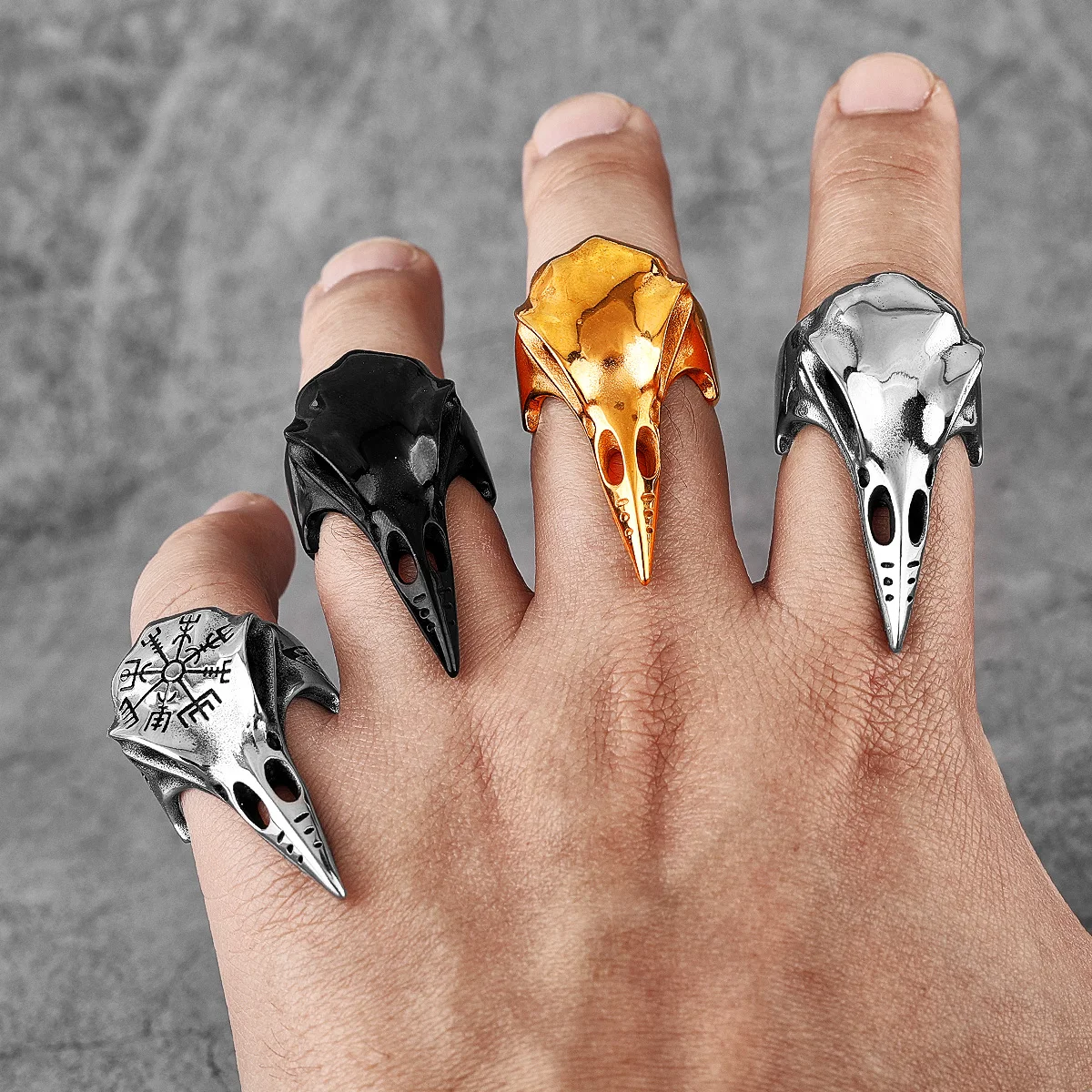 Viking Crow Skull Stainless Steel Mens Rings Punk Amulet Gothic for Male Boyfriend Biker Jewelry Creativity Gift Wholesale