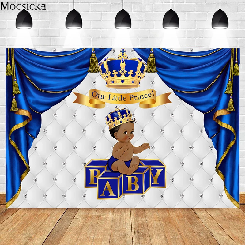 Mocsicka Royal Little Prince Photography Background Crown Decoration Studio Props Baby Shower Photo Backdrop Custom Banner