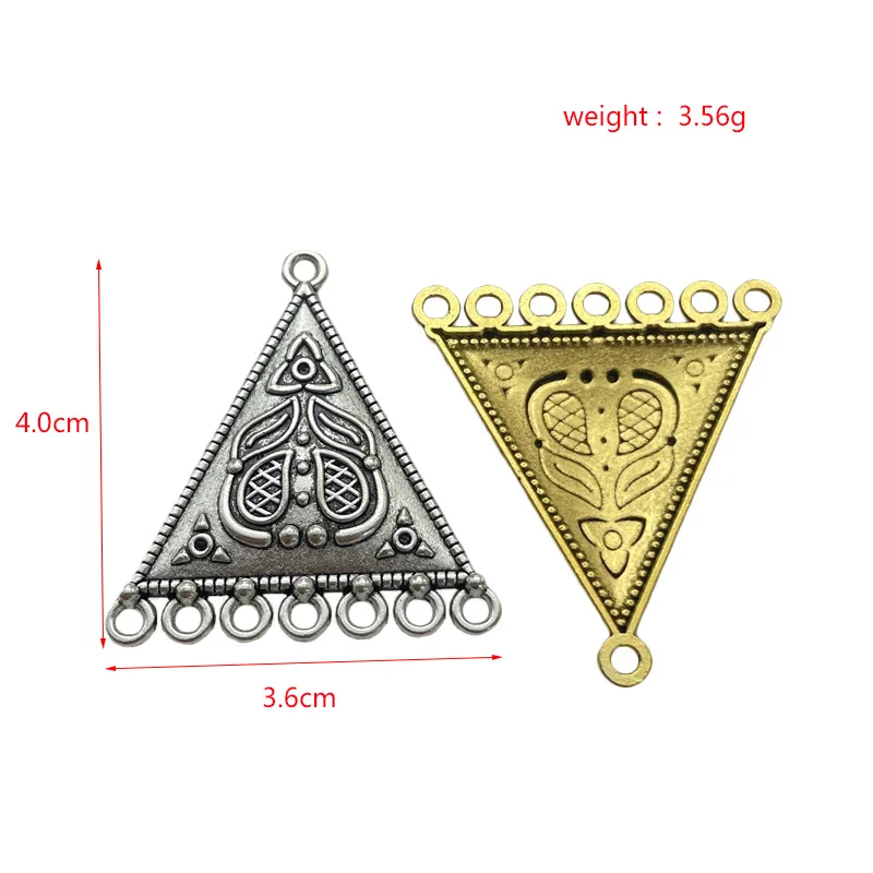 10pcs 36*40mm metal triangle 7-hole ethnic style pendant DIY production sweater chain necklace connection accessories