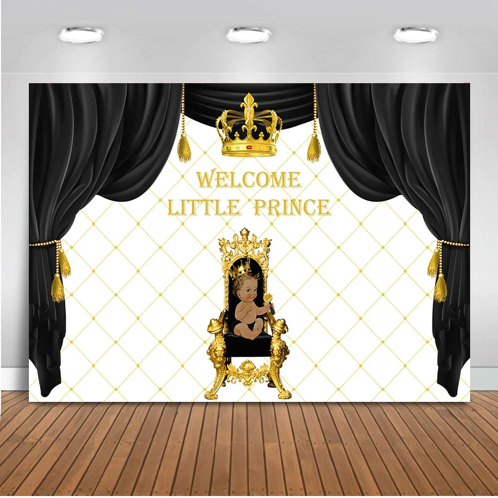 MOCSIKA  Newborn Baby Shower Party Decoration Banner Royal Crown Photo Background Black Curtain Birthday Parties Backdrop 424