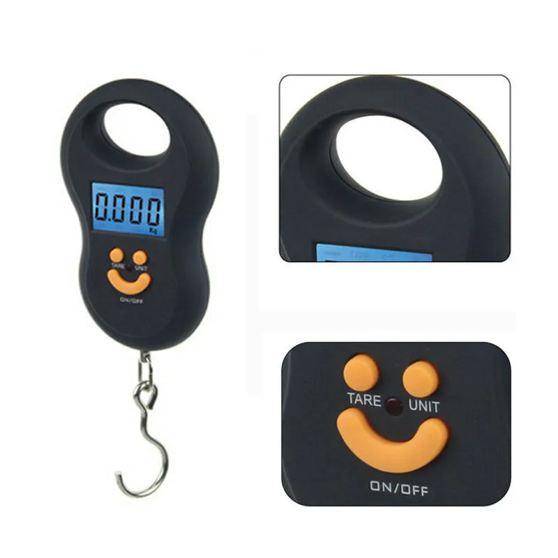 50kg x 10g Mini Digital Scale for Fishing Luggage Travel Weighting Steelyard Hanging Electronic Hook Scale Kitchen Weight Tool