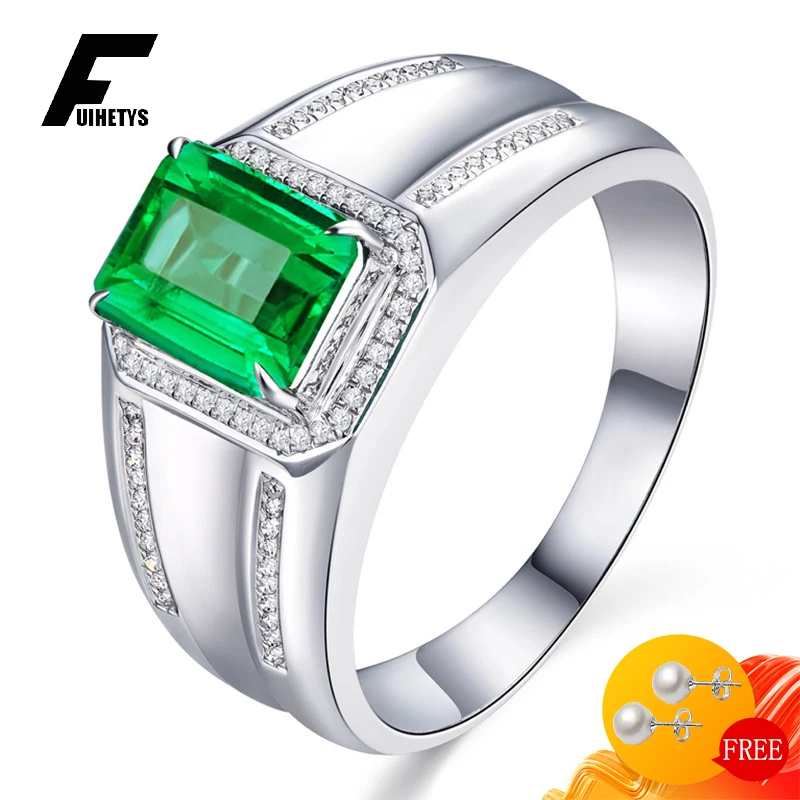 

FUIHETYS Ring for Women Men 925 Silver Jewelry with Emerald Zircon Gemstone Open Finger Rings Wedding Party Gift Hand Ornaments