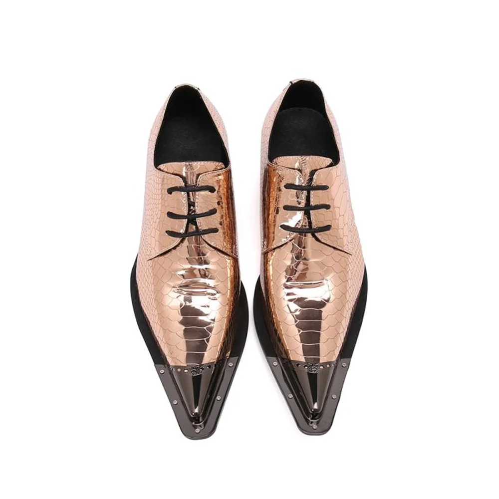 Brogue Leather Shoes Mens Snake Pattern Retro Business Pointed Toe Lace Up Trendy Dress Wedding Shoes