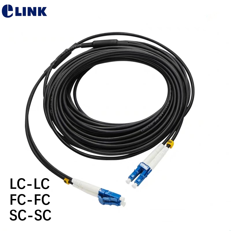 TPU Armored 2 cores Fiber optic Patch cord 1m 2m 3m 5m 10m 15m 20m 30m 3mm waterproof LC SC FC SCAPC LCAPC 2C Singlemode duplex