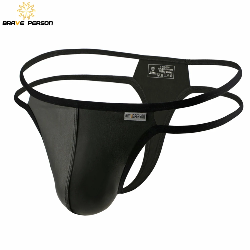 BRAVE PERSON Sexy Underwear Men Briefs Thongs Fashion Patent Leather Fabric Innovative Design Man Underpants New Arrival