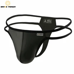 BRAVE PERSON Men Briefs Sexy Underwear Men Thongs  Imitation Leather Fabric Double Belts Design Sissy Panties Thongs for Man