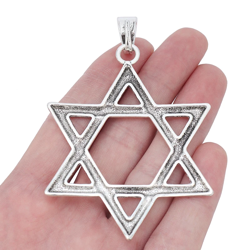 2pcs Tibetan Silver Large Star of David Charms Pendants for DIY Fashion Necklace DIY Jewelry Making Findings 87x60mm
