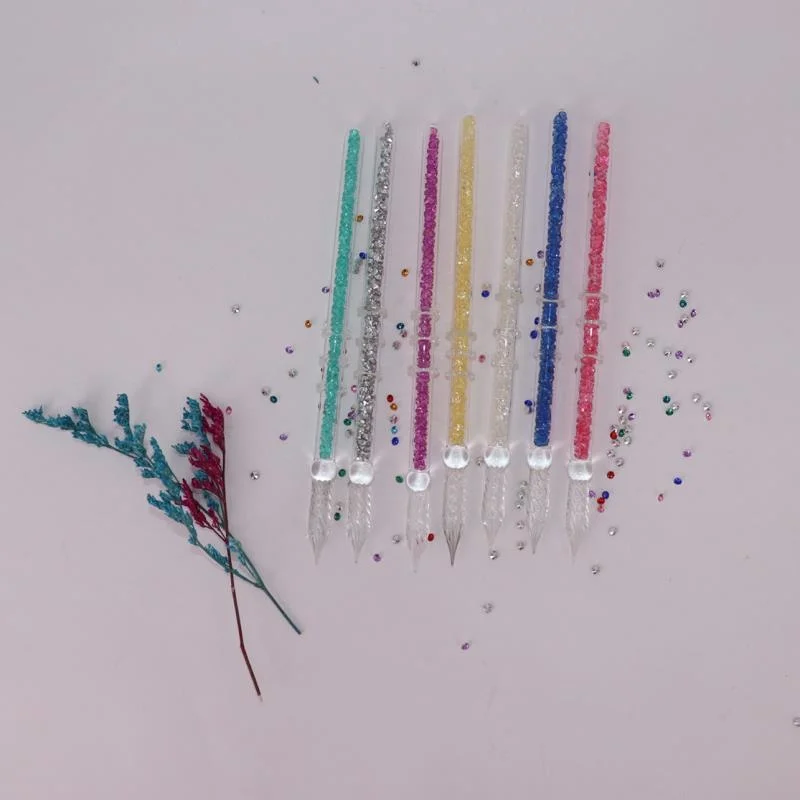 Glass Dip Pen And Ink Set New Hollow Rhinestone Fountain Pens Color Ink Creative Glass Pencil And Blue Dip Pencils Gift Box