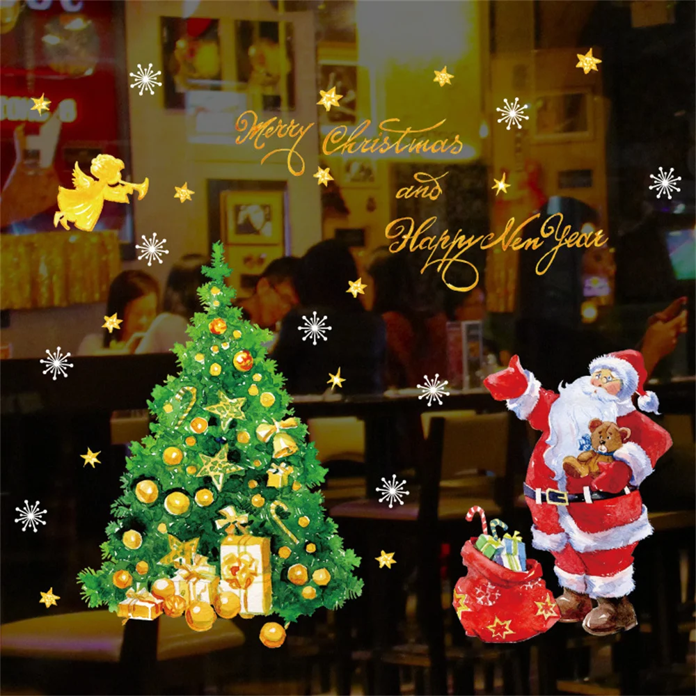 Merry Christmas Window Stickers Christmas Decorations for Home Xmas Wall Stickers Decals Decor Navidad 2022 New Year Big Sticker
