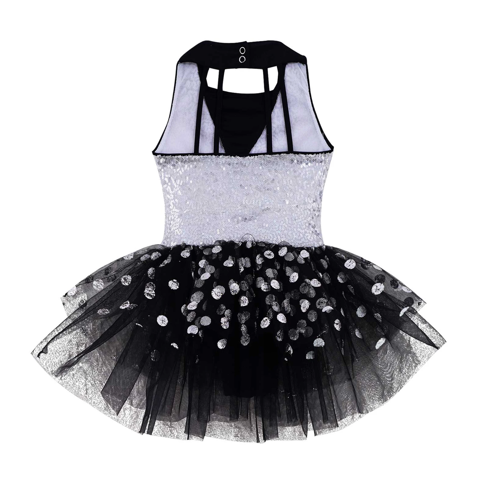 Kids Girls Shiny Sequins Ballet Tutu Dress Leotards Sleeveless Polka Dots Modern Jazz Dance Dress Stage Performance Dancewear