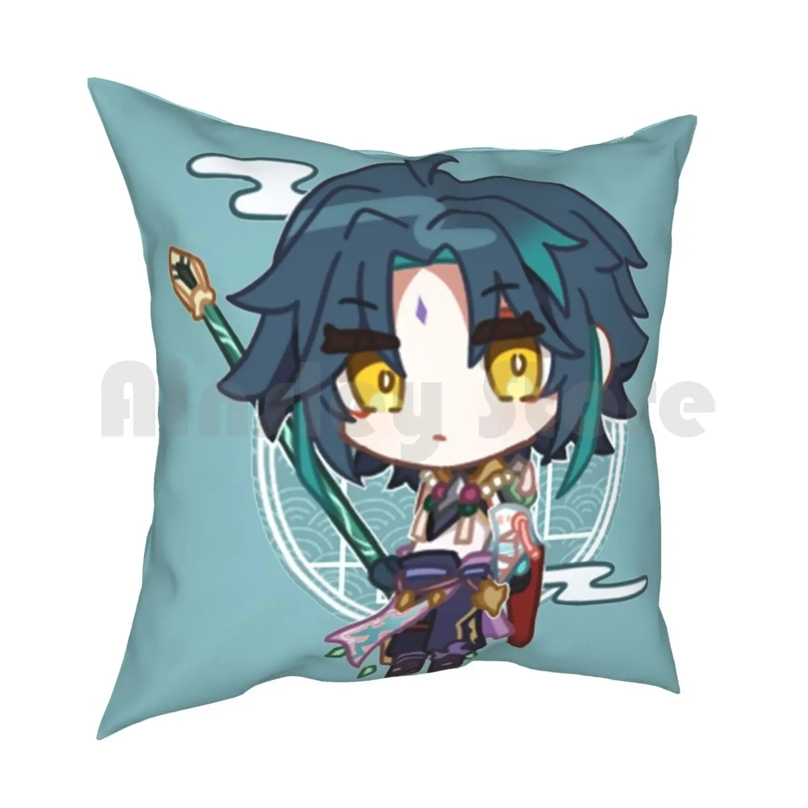 Genshin Impact Chibi Xiao Pillow Case Printed Home Soft DIY Pillow cover Genshin Impact Xiao Xiao Chibi Liyue Xiao