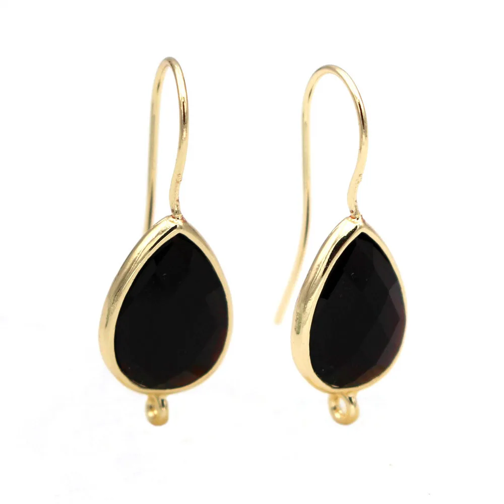 10pairs Gold Plated Ear Wire Earring Connectors Linkers Natural Black Agate Stone Drop Earrings for DIY Jewelry Making Findings