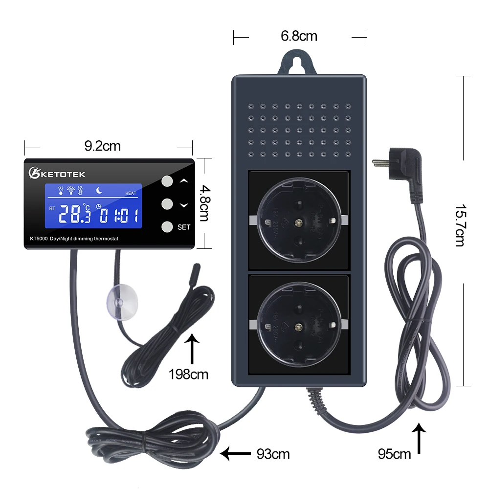 0-50C PID Controller Heating Thermostat Reptile Dimming Digital Thermostat Temperature Controller Day/Night Thermometer Timer