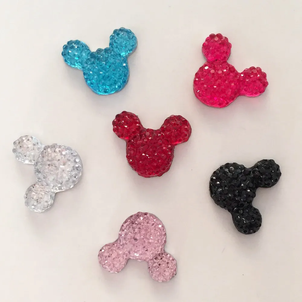 60pcs Resin Cute Shiny Beautiful Mouse Head  Flatback Rhinestone Appliques DIY Wedding Scrapbook Craft SC45