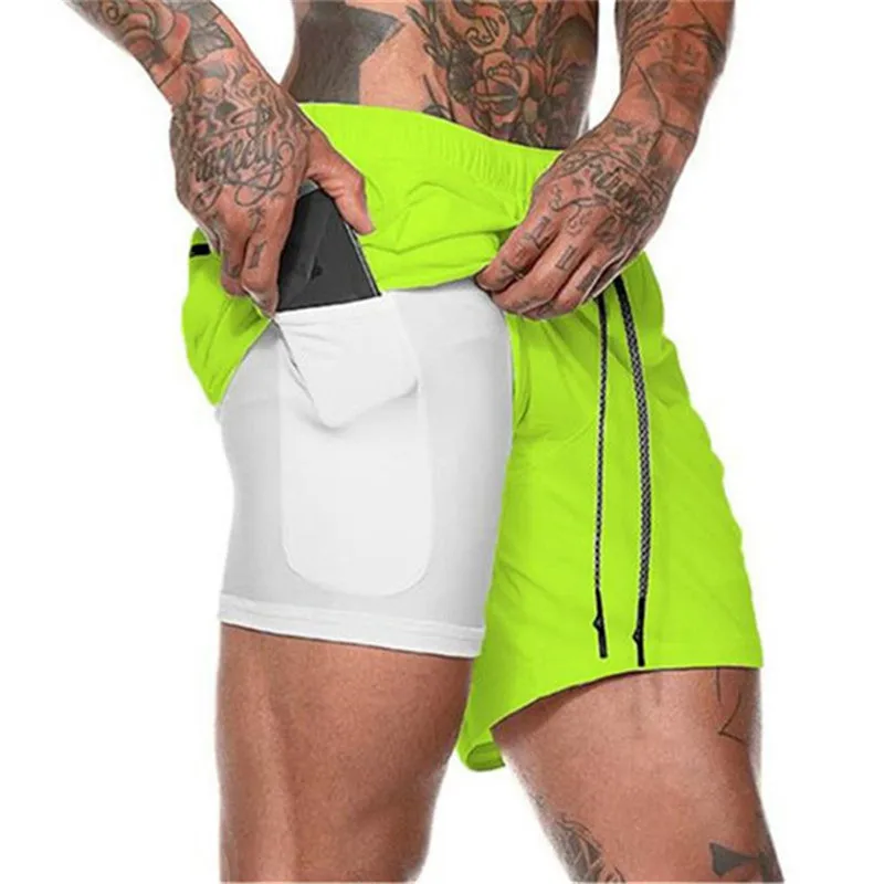 2024 NEW Men\'s Running Shorts Mens 2 in 1 Sports Shorts Male double-deck Quick Drying Sports men Shorts Jogging Gym Shorts men