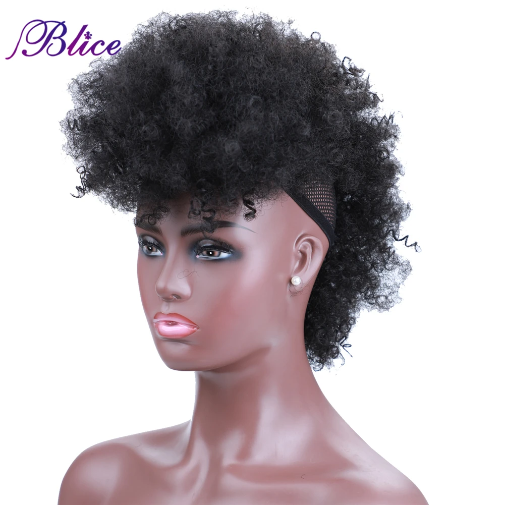 Blice sintético alto puff frohawks curto kinky encaracolado estilo mohawk extensão do cabelo clipe em peruca para mulheres afro-americanas