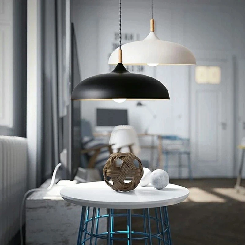 Imagem -05 - Nordic Modern Led Iron Oak Pendant Lights Hanging Plate Lamps Decoração para Casa Melhoria Interior E27