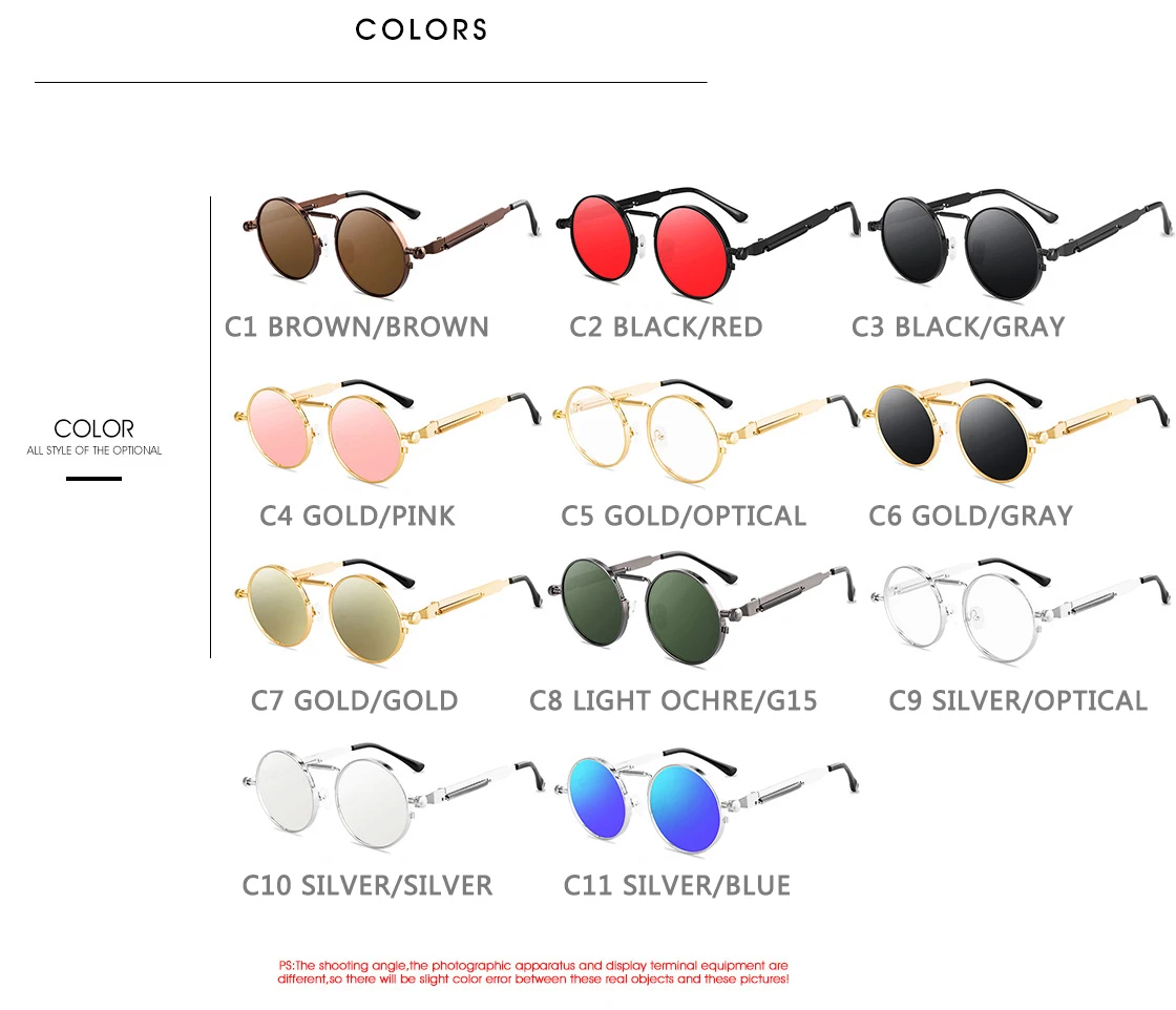 Metall Steampunk Sonnenbrille Männer Frauen Mode Runde Brille Marke Design Vintage Sonnenbrille Hohe Qualität UV400 Brillen – Detail 6