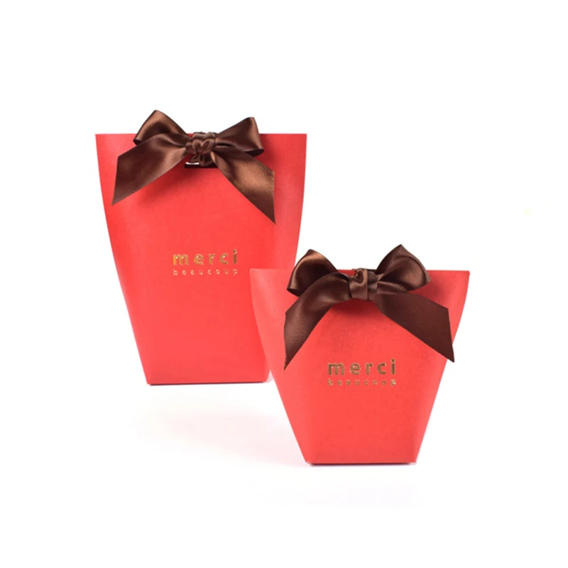 

50Pcs Kraft Paper Candy Bag Mini Gift Packaging Box Merci Wedding Favor Bags Red Pearl Paper Box Small Candy Boxes