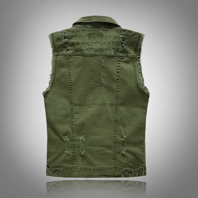 New vests 2022 Slim Fit Cowboy Male Jacket Vest Ripped Denim Vest Men\'s Jacket Sleeveless Casual Waistcoat Mens Jean Coat Green