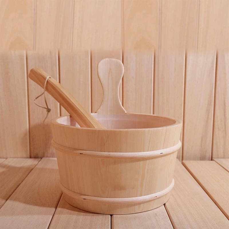 Sauna Bucket with ladle Sauna Accessories for Steam Room Sauna Bucket Ladle Plastic Liner Included Continuous Use in the Public