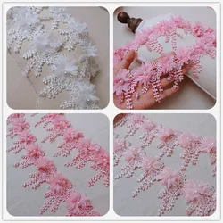 8cm Wide Trend Three-dimensional Beaded Chiffon Flower Tassel Lace Trim DIY Clothes Skirt Wedding Headdress Fabric Flowers