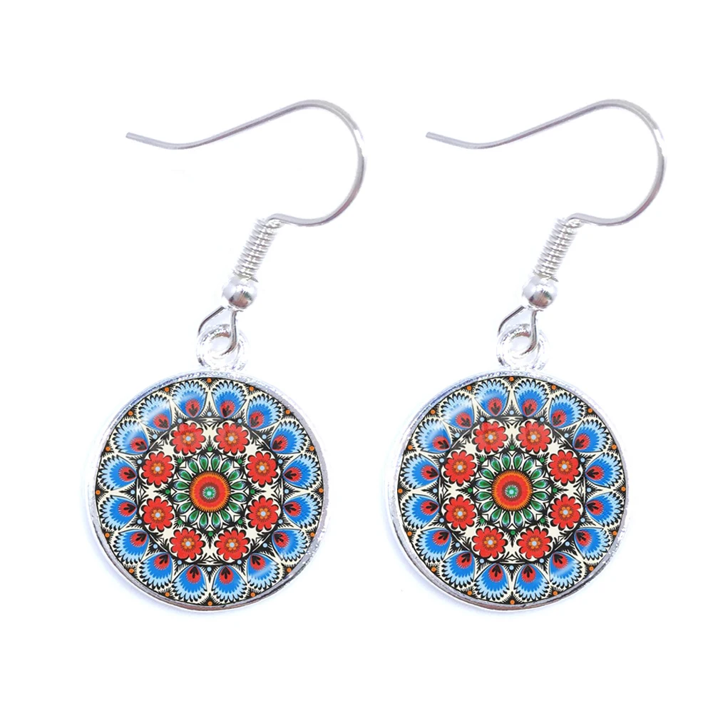 Ethnic Polish Folk Art Pattern Drop Earrings Bohemia Fashion Flower Print Round Jewelry For Women Girls Gift