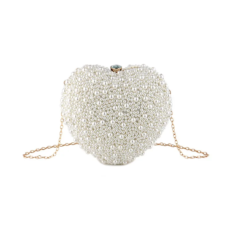 Bolso de noche con diseño de corazón para mujer, cartera pequeña con cuentas para boda y día, bolso de hombro femenino con perlas