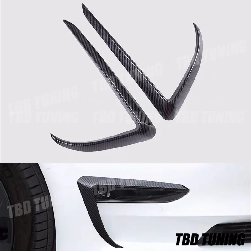 

Carbon fiber Look Front Fog Lights decoration For Tesla Model 3 2016-2019 Lamp Eyebrow Wind Knife Frame Decoration