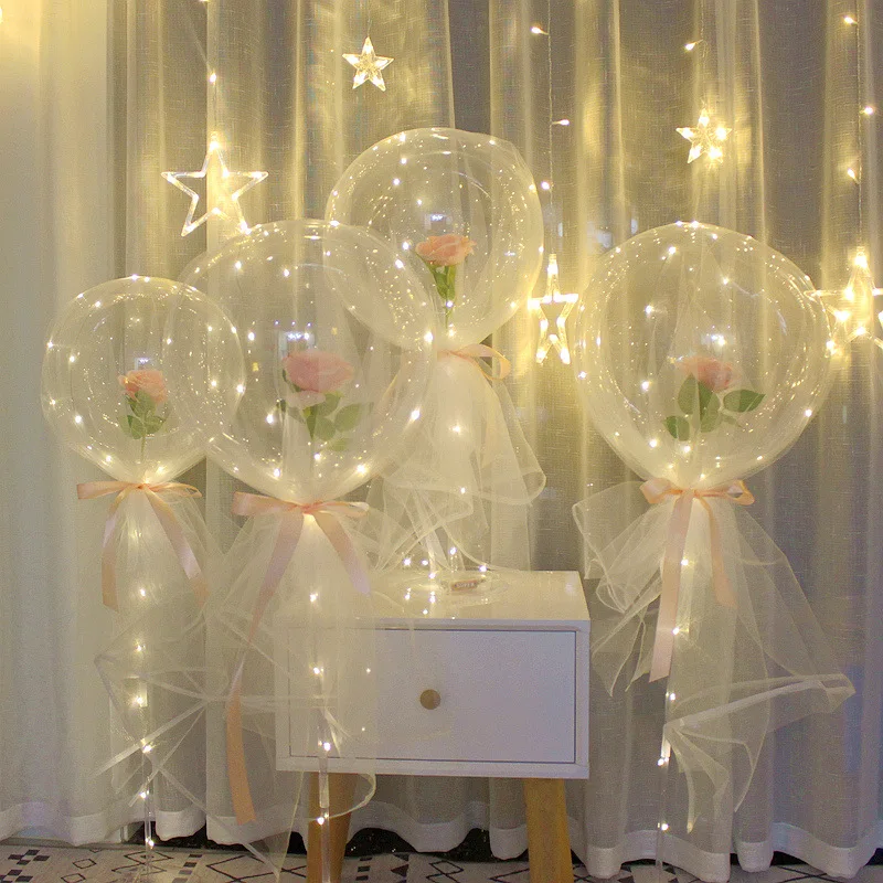 

Creative Balloon Rose Flower Bouquet Gauze Bobo Ball LED Glowing Column Decoration Scene Birthday Party Wedding Room Layout