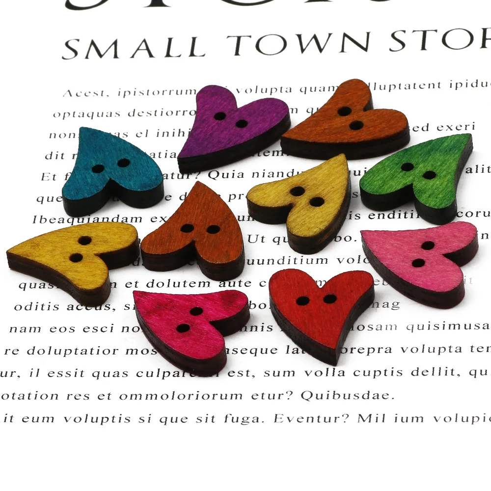 50PCS Mixed Handmade Heart Wooden Buttons Wedding Home Decoration For Clothing Sewing Accessories Crafts Wood Button