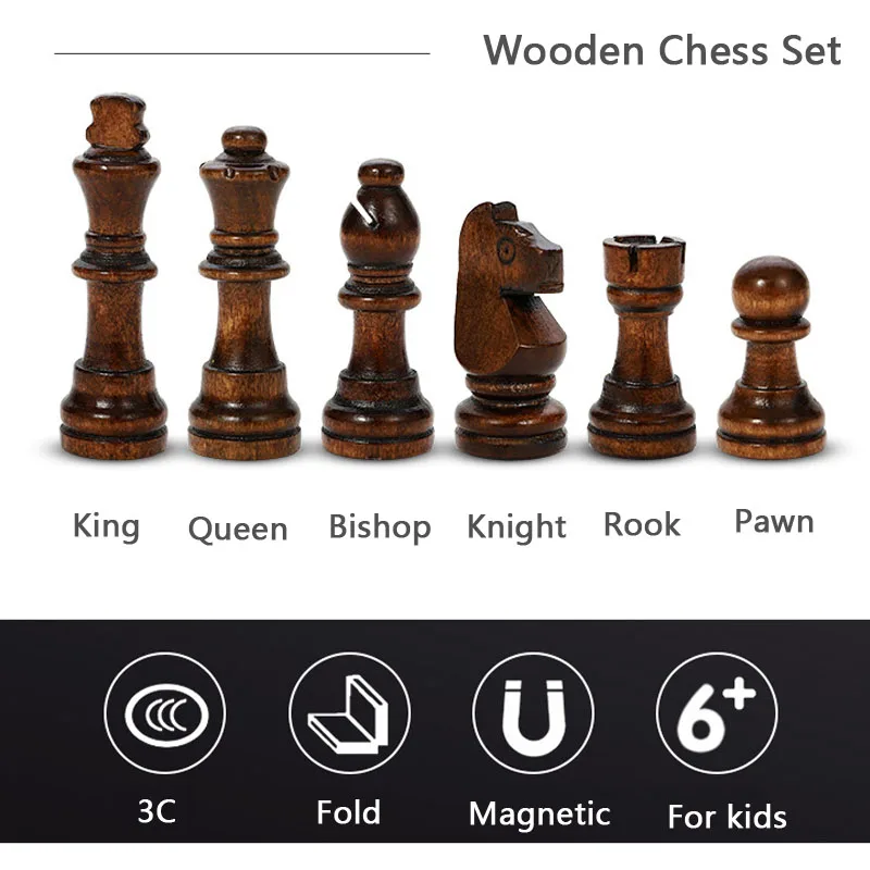 Magnetisches klappbares Schachspiel aus Holz, gefilztes Spielbrett, 24 cm x 24 cm, Innenaufbewahrung, Erwachsene, Kinder, Geschenk, Familienspiel, Schachbrett – Detail 8