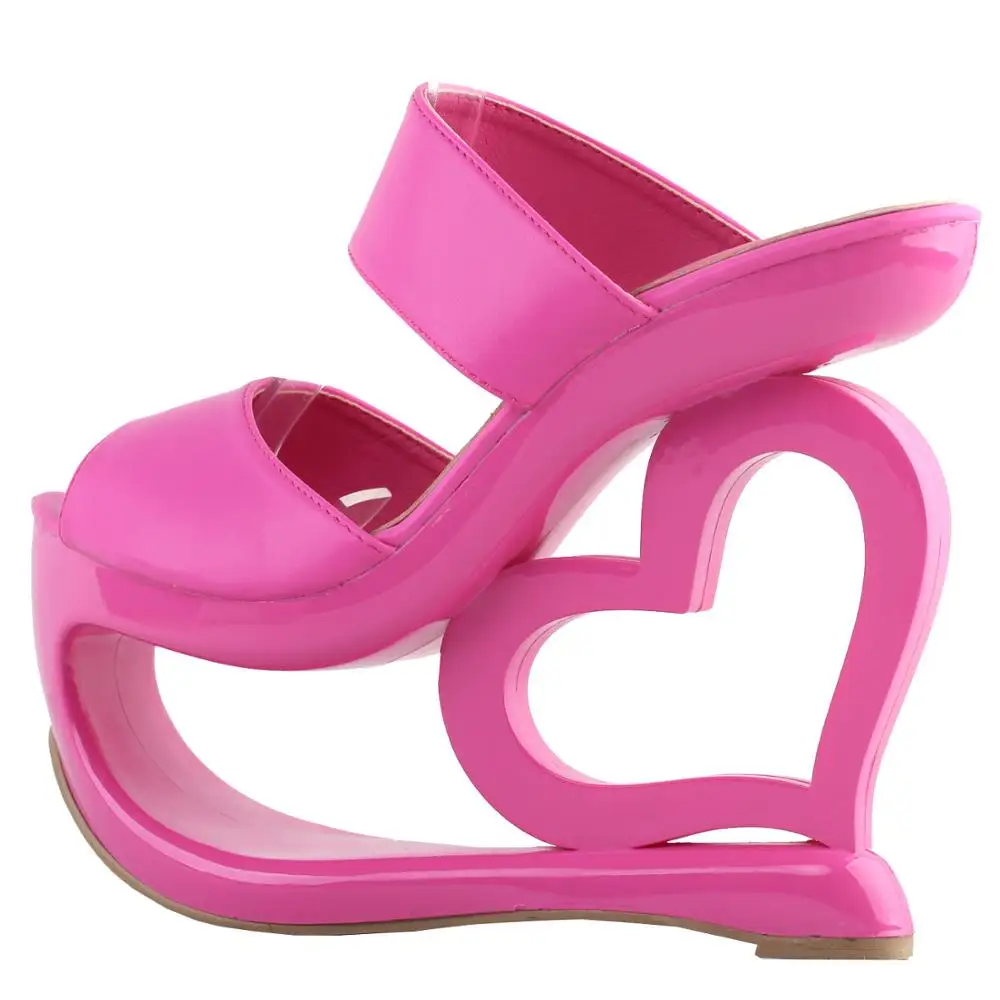 LF40220 SHOW STORY Retro Pink Open Toe Heart Heel Wedge Wedding Evening Slip-ons Sandals