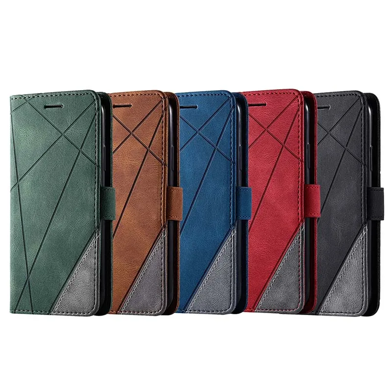 Patchwork Style PU Leather Case For iPhone 15 14 13 12 7 8 Plus 11 Pro X S Max XR SE Skin Feel TPU Stand Flip Card Slot Cover