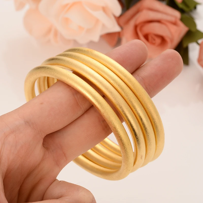 4PCS 65mm Gold Color Bangle Bracelet Africa Arab Assemble Wholesale Fashion Abrasive Blasting  Woman Men Nicely Jewelry Gift