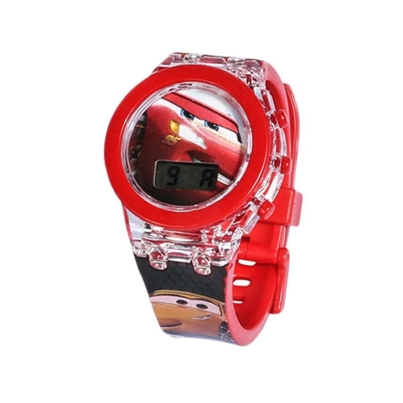 Children\'s cartoon watch Disney Mickey Spiderman Frozen led flash Quartz watch silica gel watch student Cartoons Watch Toy gift