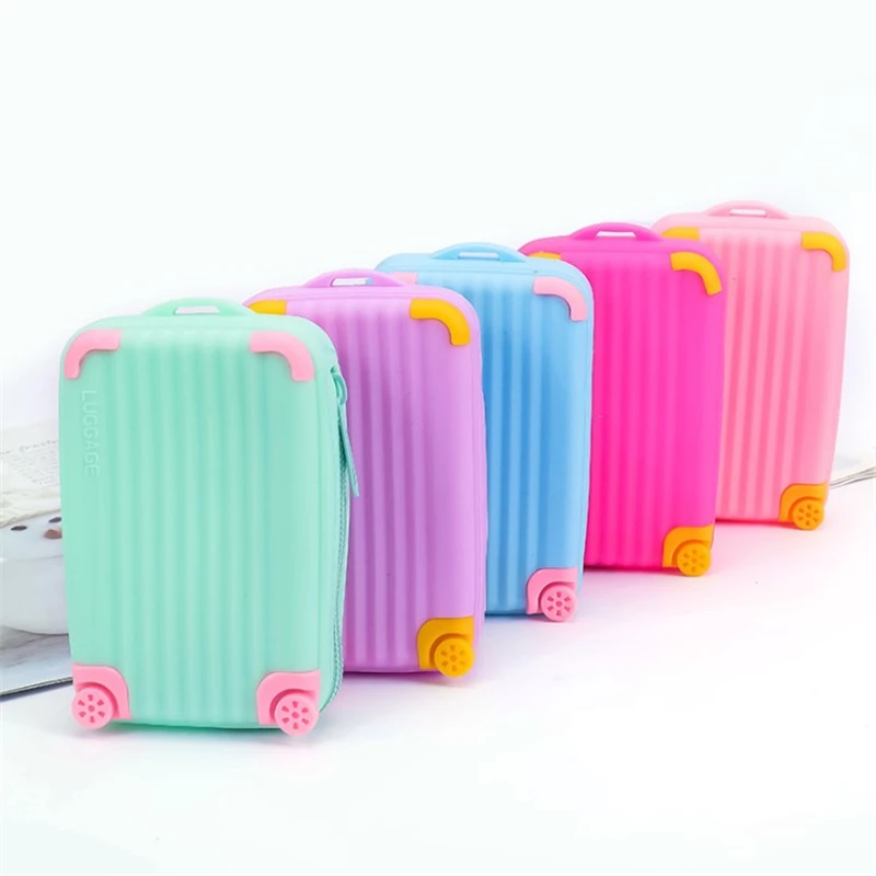 New Silicone Luggage Shape Card Holder Protector Ticket Cover Keychain Clip Card Holder Accessories Unisex