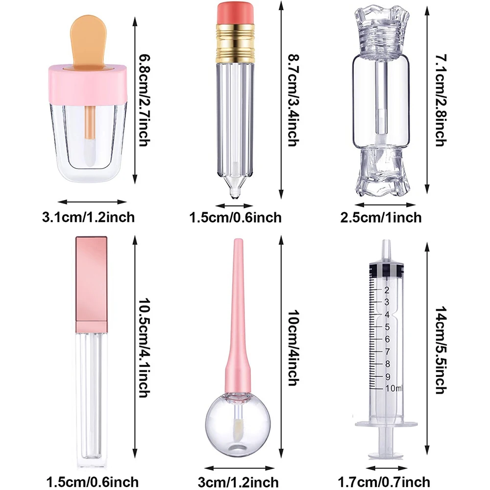 30 Pieces Lip Gloss Tube Tool Set Pencil Ice-cream Lollipop Candy Shaped Empty Lip Gloss Tubes Plastic Syringe for DIY Makeup