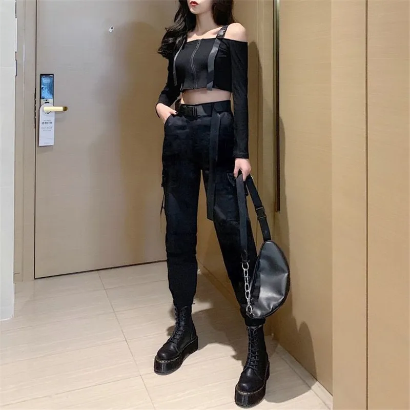 Cargo Pants Women Casual Joggers Black High Waist Sreetwear Loose Female Trousers Korean Style Ladies Pants Capri