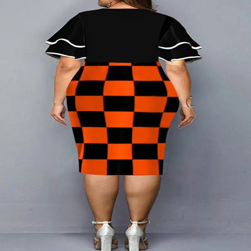 Ladies Digital Positioning Printed Plaid Dress, Sexy Bag Hip Dress, Summer Fashion, New, Plus Size, 8XL, 7XL, 6XL