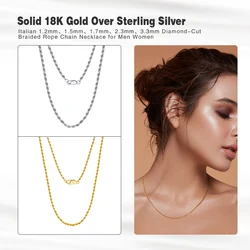 Rinntin 925 Sterling Silver 1.2mm Gold Diamond-Cut Rope Chain Necklace For Women Fashion Silver Luxury Necklace Jewelry SC29
