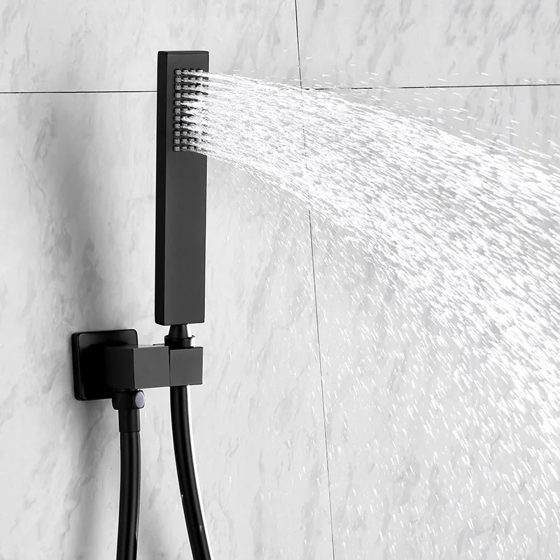 Matte Black Brass Handheld Shower Head Rotatable Holder PVC Shower Hose Bathroom Accessories Round and Square Choice