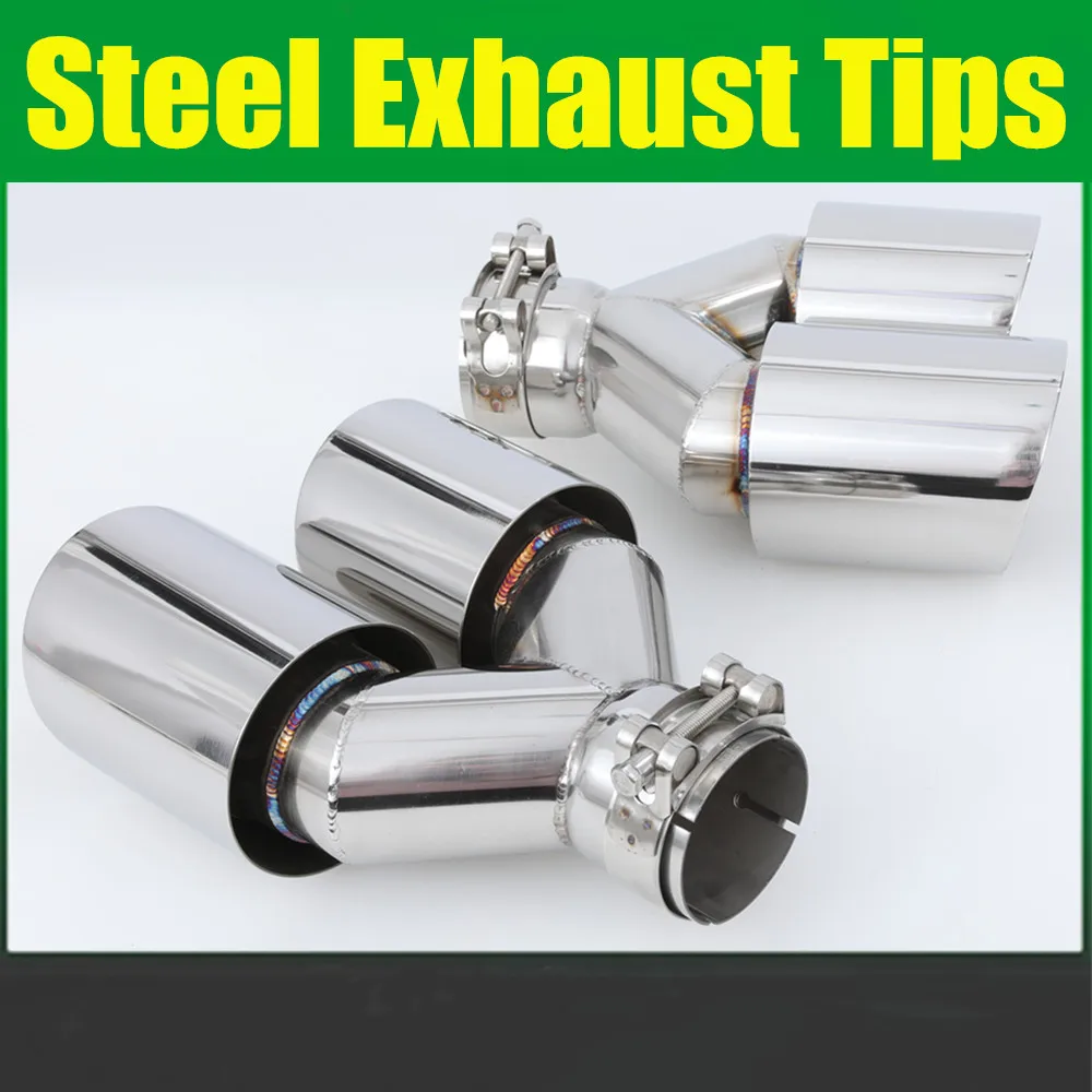 2 Piece Super Quality Stainless Steel  Universal Dual Pipe Exhaust System Muffler Car Exhaust Tip Pipes