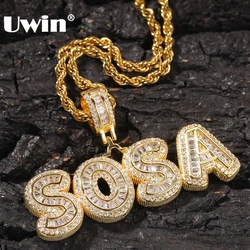 UWIN Custom Charm Iced Cubic Zircon Small baguettecz Initial Letters Pendant Necklace Words With 4mm CZ Tennis Chain Jewelry