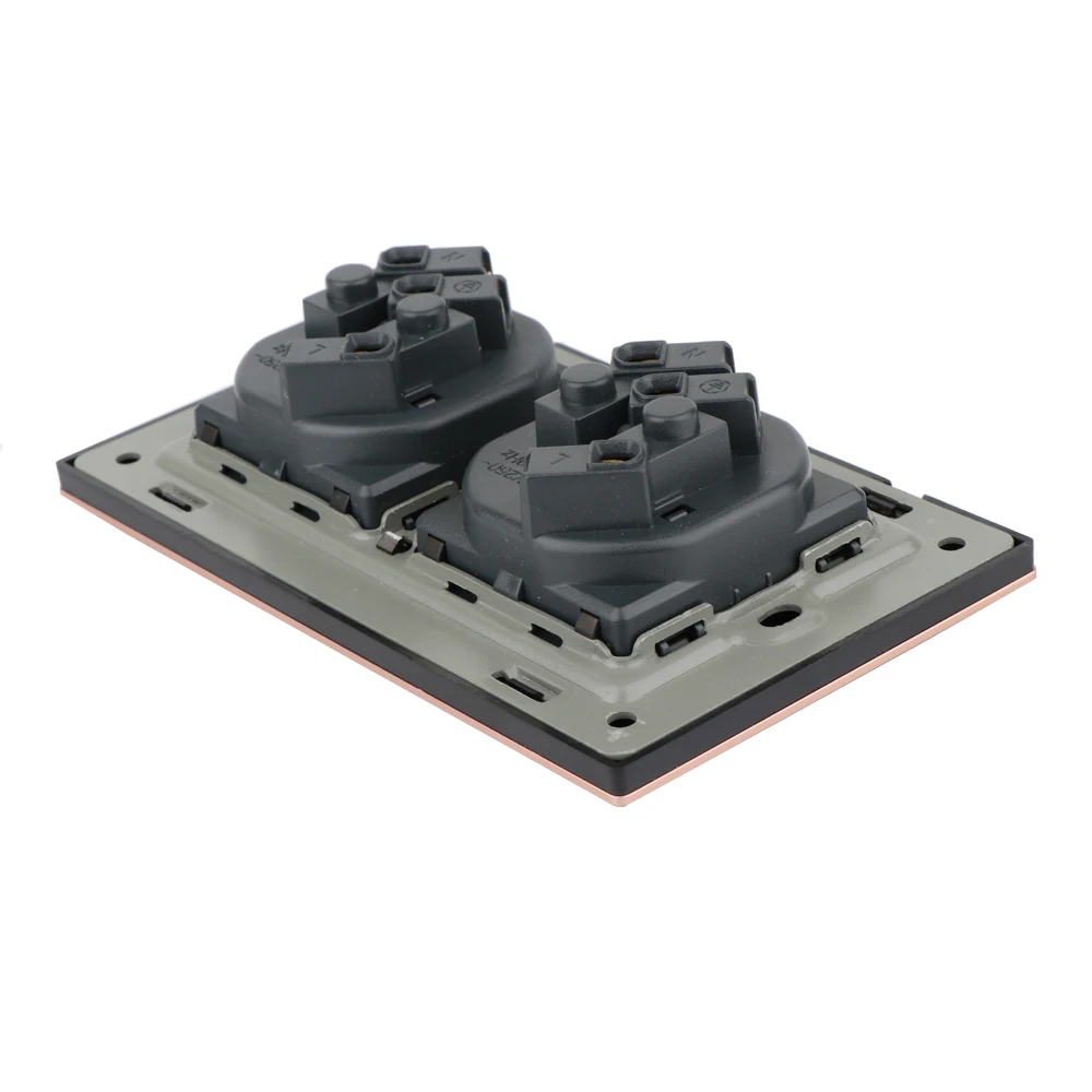 1 Piece Golden EU Double Power Socket  AC Schuko Power Panel 16A EU Standard Wall Outlet