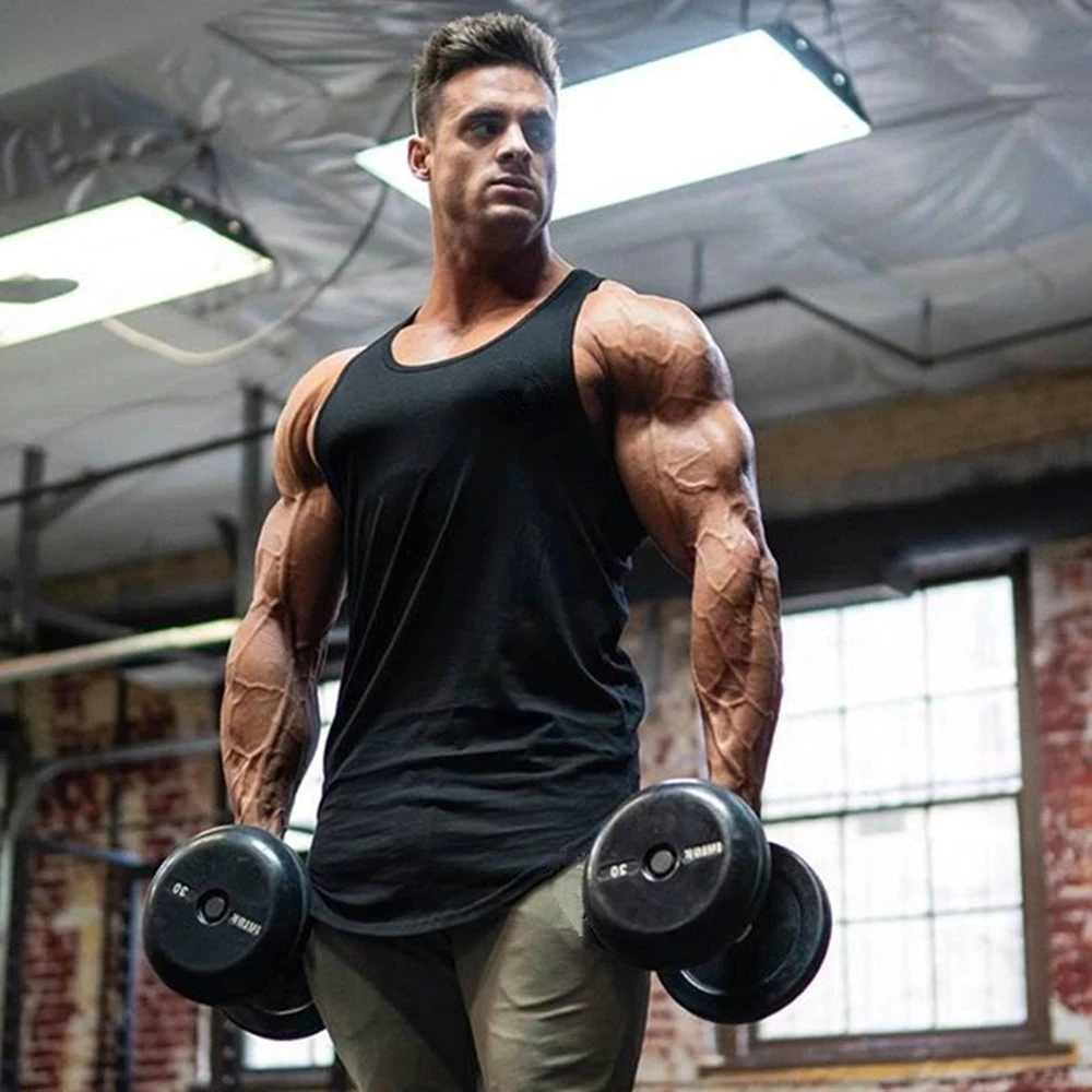 Gym Sport Tank Top Men Fitness Bodybuilding Workout Cotton Sleeveless shirt Male Summer Casual Stringer Singlet Solid Vest Tops