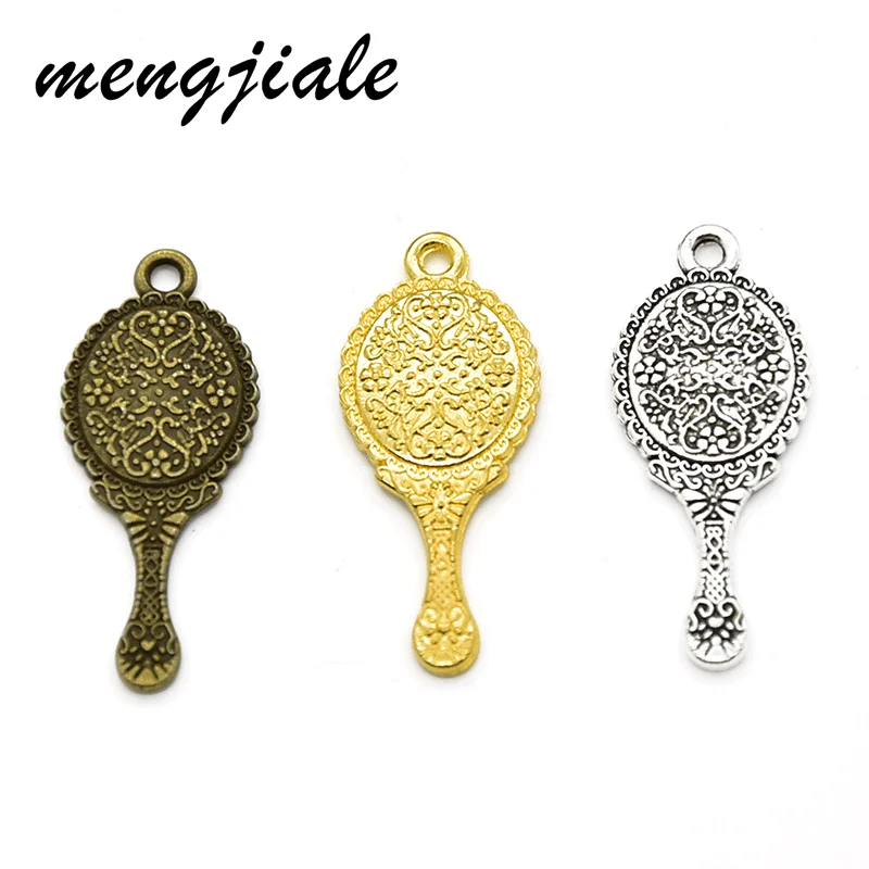 15pcs Wholesale Three Color Imitation Mirror Charms Zinc Alloy Metal Pendant For DIY Handmade Jewelry Accessories Making 34*14mm