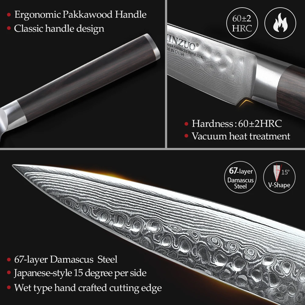 XINZUO 3.5 Inches Fruit Knife 67 Layers Japan Damascus Stainless Steel Kitchen Knives High Quality Paring Knife Ergonomic Handle
