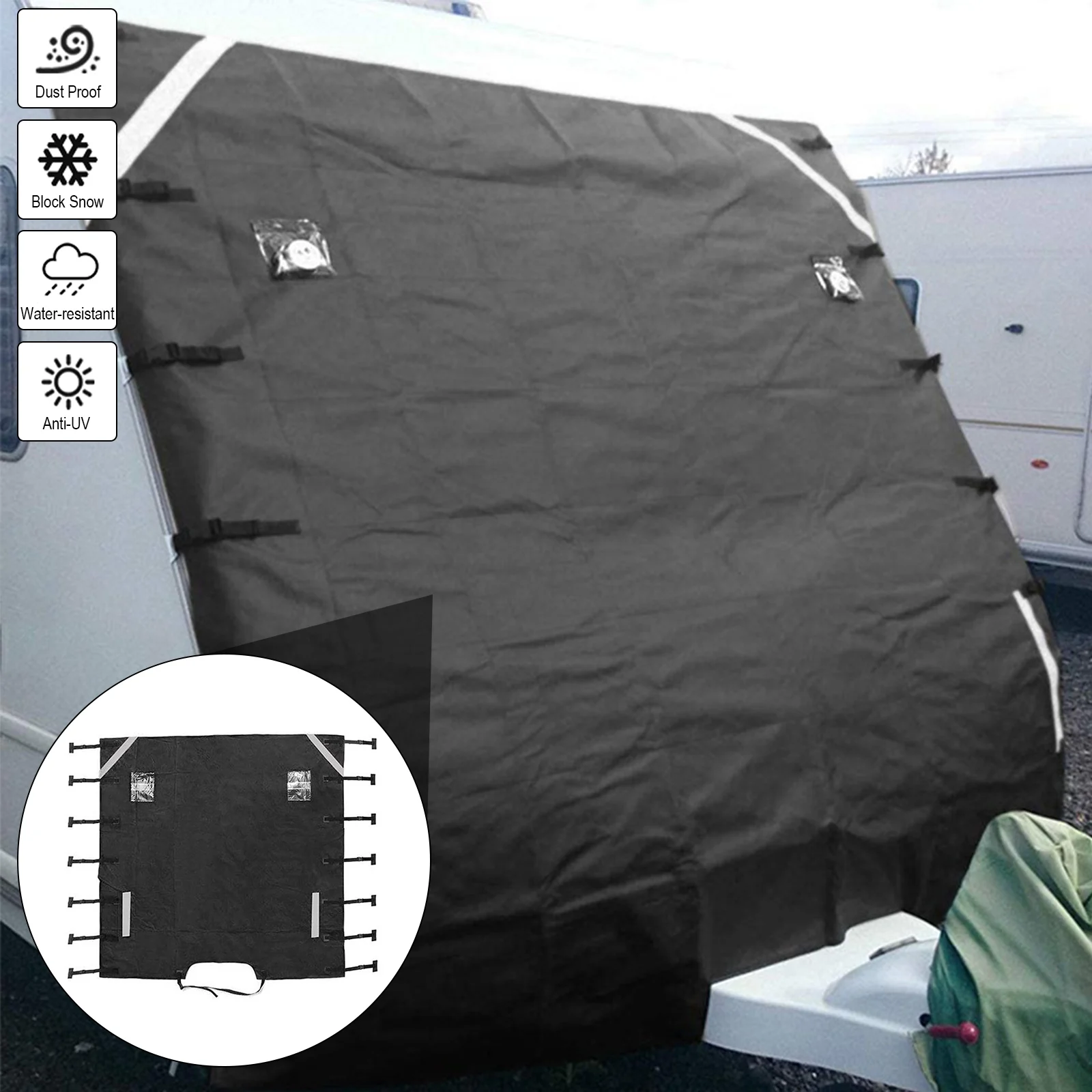 Caravan Accessories Front Towing Cover Protector Dustproof Reflective Strip Camper Trailer Caravan Waterproof Cover Accessories