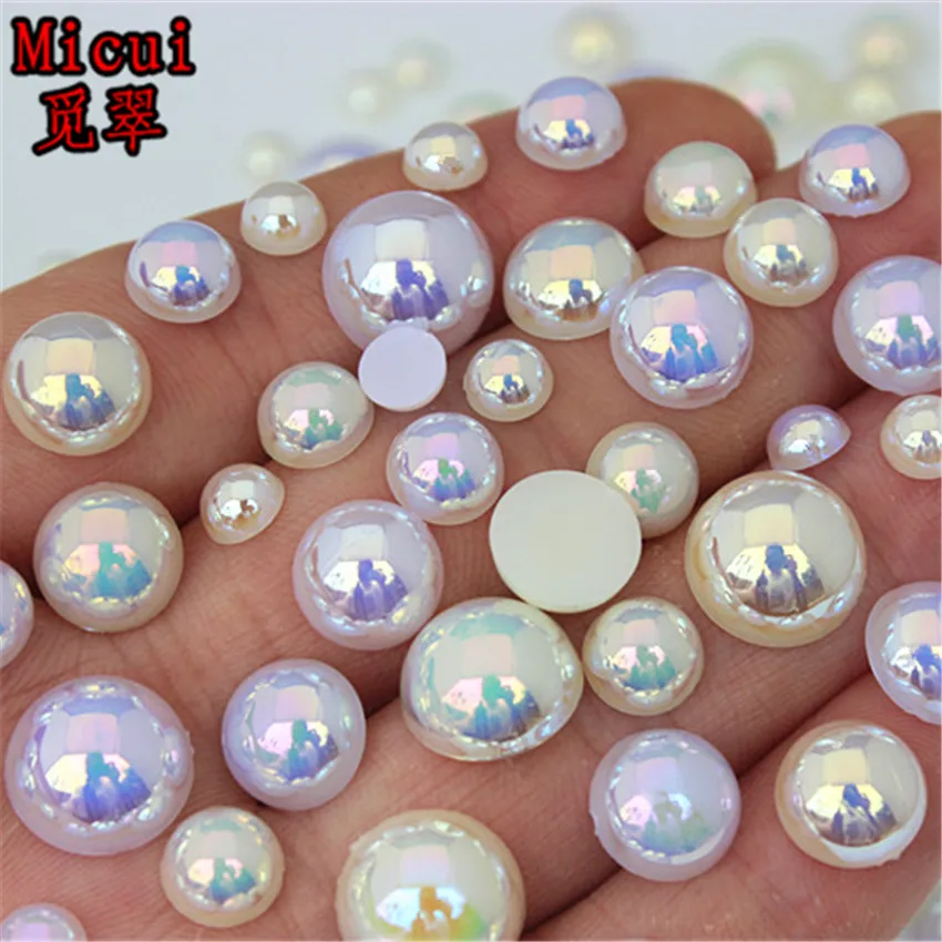 Mix Size AB color Flatback Half Round Pearl Craft ABS Imitation Pearl Acrylic Rhinestones Scrapbook Beads 3D Non HotFix Nail Art